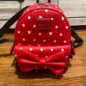 Minnie Mouse Black, White, and Red bow Loungefly backpack